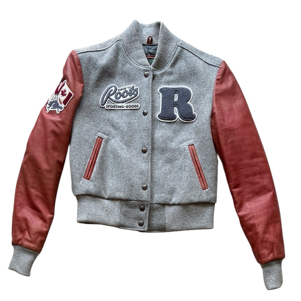Roots Canada Women’s Gray Wool & Leather Varsity Jacket Size XXS / XS